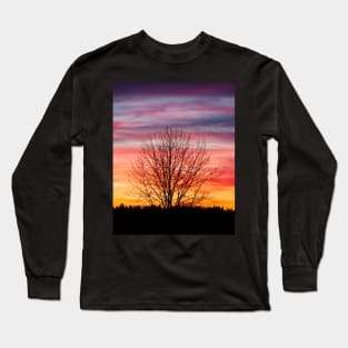 Tree silhouette and beautiful vibrant sunset clouds Long Sleeve T-Shirt